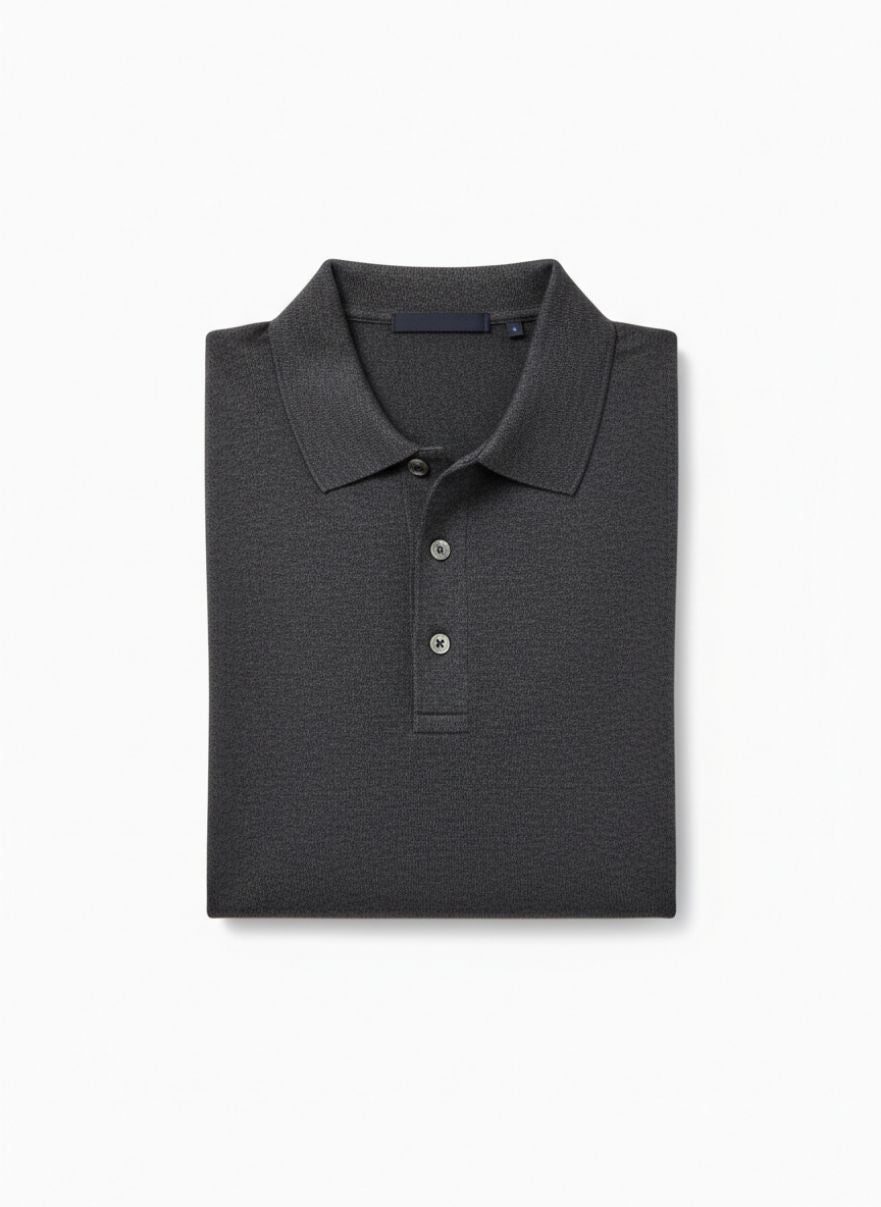 Fine Gauge Merino Wool Polo - Charcoal